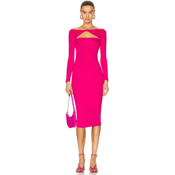 SER.O.YA Irene Dress Midi Long Sleeve Bodycon Cutout Stretch Jersey Pink M NWT - Picture 1 of 13